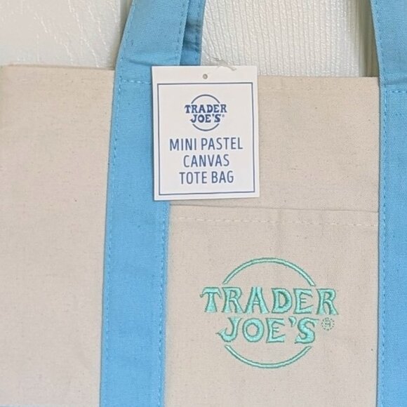 NWT LIMITED RELEASE Trader Joe's Pastel Blue Mini Canvas Tote Bag 🛍️ - Picture 2 of 4